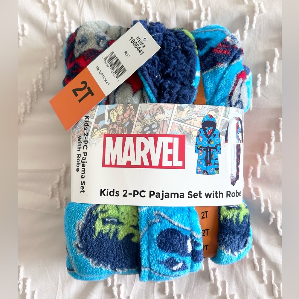 Marvel Spider-Man Plush Hooded Robe and 2-PC Fleece Pajama Set Size 2T NWT